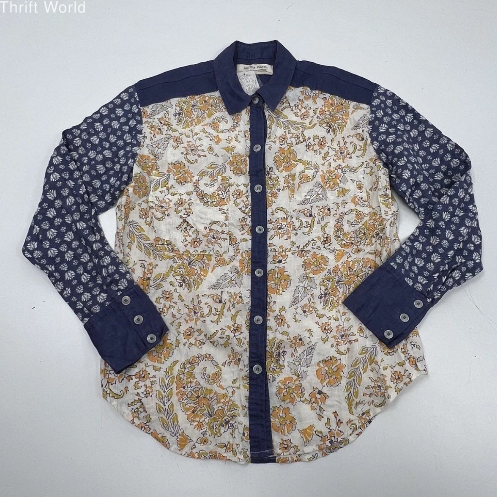 We The Free Moroccan Midnight Buttondown Top Navy Combo sz S NWT $128R - Picture 4 of 6